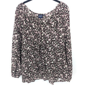 GAP Blouse Womens‎ 2XL Black Pink Floral Print Long Sleeve Button Front Cotton